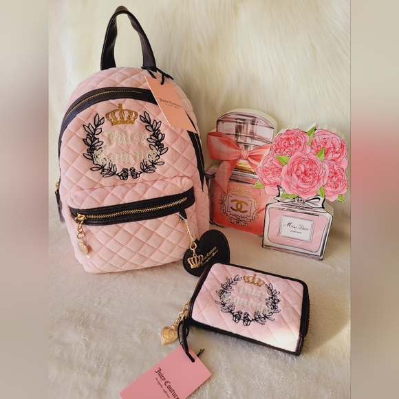 🎀🎀JUICY COUTURE PINK CLAYCHOCOLATE ROYAL MOMENT BACKPACK AND WALLET SET🎀🎀 - Picture 2 of 14